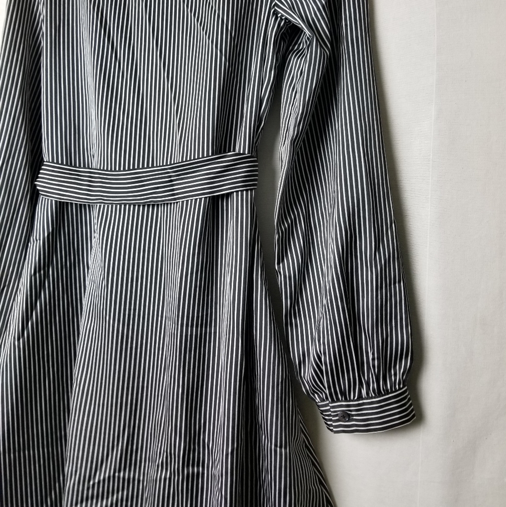New Avec Les Filles Black Striped Wrap Dress Satin A-line Long Sleeve Sz Small - Picture 13 of 15